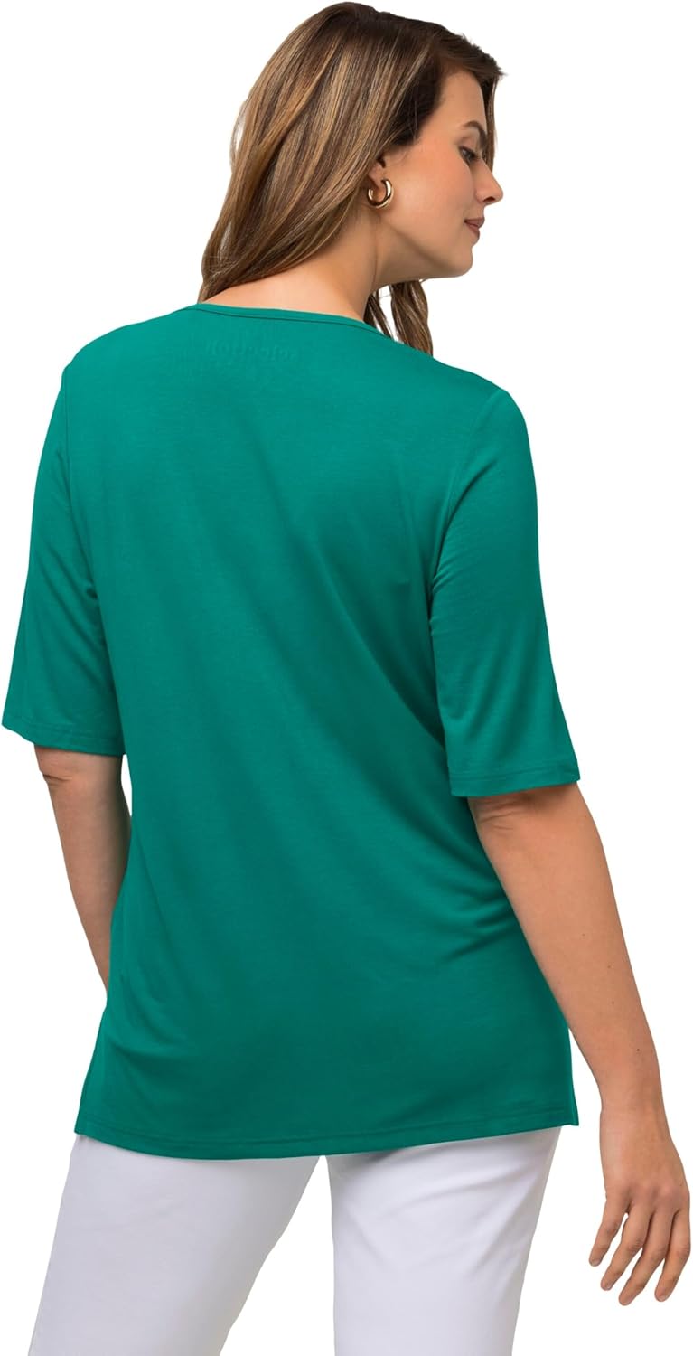 Ulla Popken Damen T-Shirt, vorne doppellagig, V-Ausschnitt, Halbarm 42-44 Grün, 42-44 Grün
