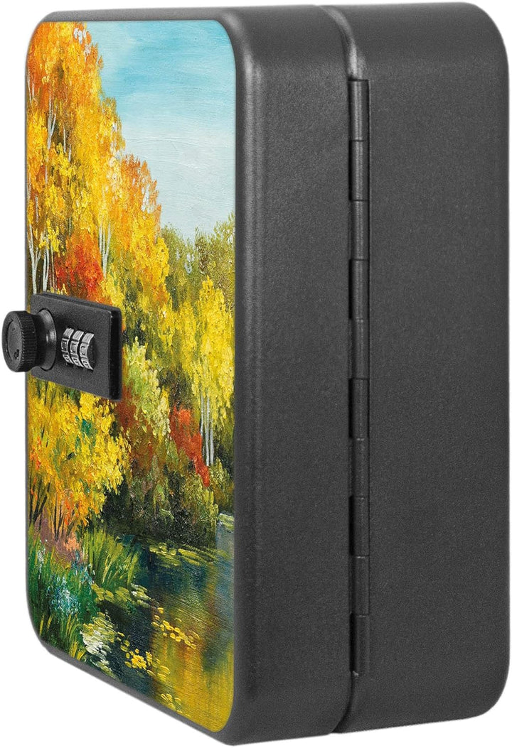 banjado® Burg-Wächter® abschliessbarer Schlüsselkasten mit Motiv Kanal Im Herbst für 20 Schlüssel -