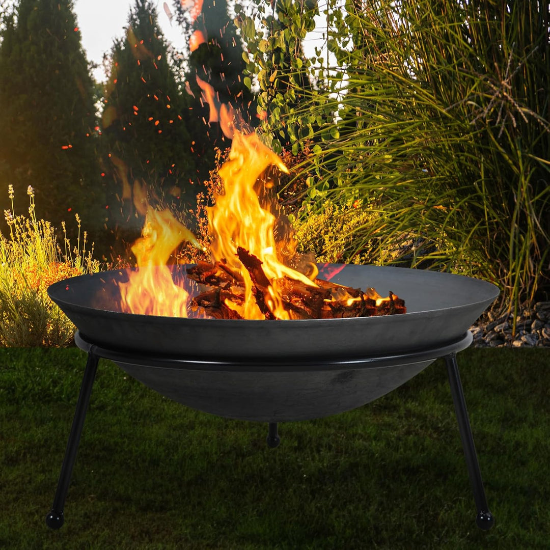 TAINO Feuerschale Rund Dreibein Aufsatz-Schale Garten Outdoor Gusseisen Schwarz Rund aus Gusseisen,