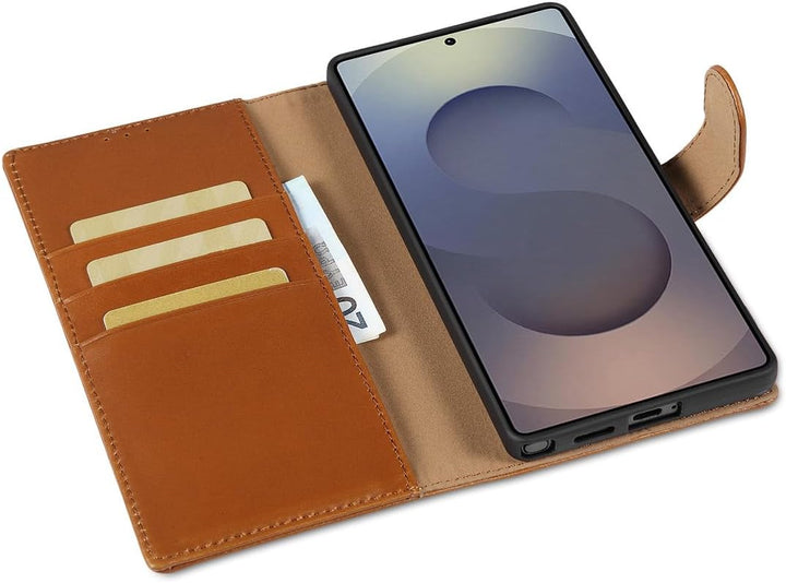 LENSUN Echtleder Handyhülle für Samsung Galaxy S25 Ultra 5G, Leder Hülle [Magnetverschluss][RFID Sch