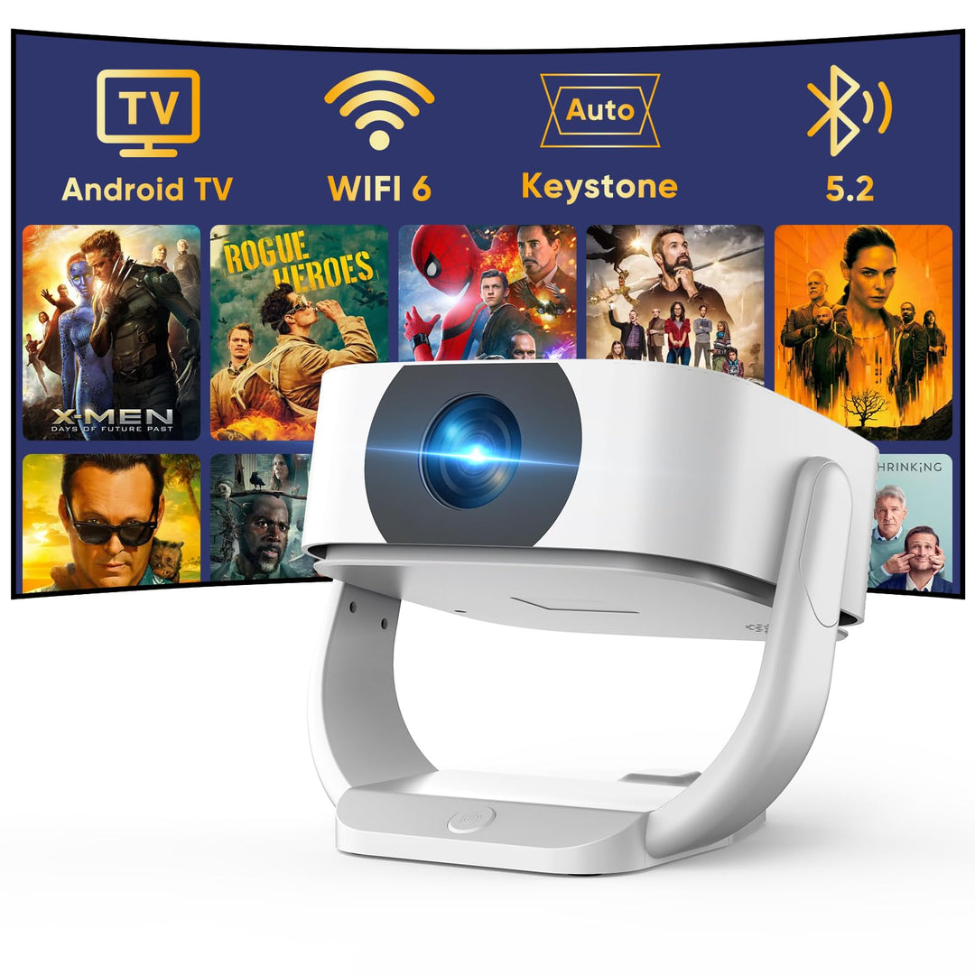 [Built-in Apps] Beamer, E-Fokus/Auto Trapezkorrektur Mini Beamer 4K Native 1080P, WiFi Buetooth Trag