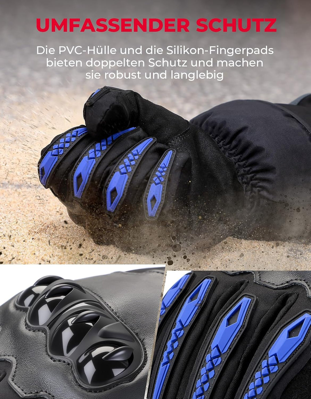 KEMIMOTO Winter Motorradhandschuhe - Winddichte Motorrad Handschuhe mit Touchscreen-Funktion, Warme