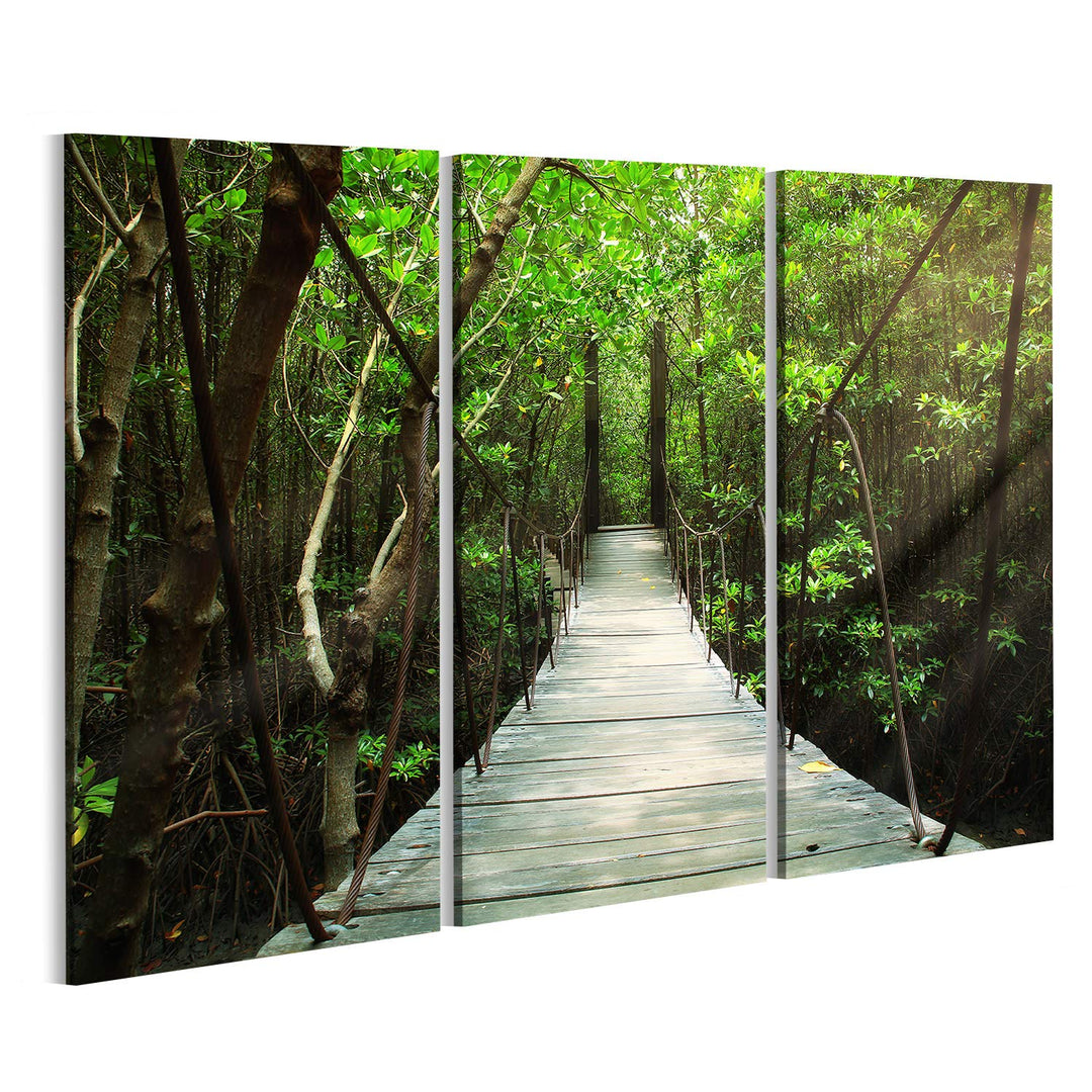islandburner Bild Bilder auf Leinwand Hängebrücke im Wald Wandbild, Poster, Leinwandbild MZN 130x80c