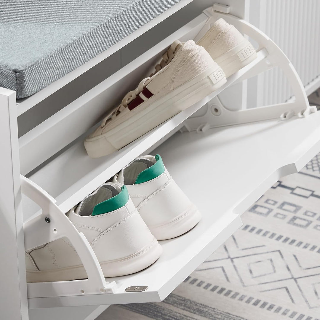 SoBuy Schuhschrank Schuhbank mit Sitzfläche, Schuhregal mit Stauraum, Klappe, Sitzkissen, bis 113 kg