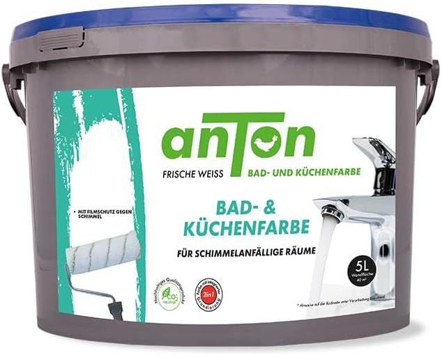 Anton Bad- und Küchenfarbe | Frische Weiss | Spezialfarbe | Direkt auf Schimmel mit Sofortwirkung &