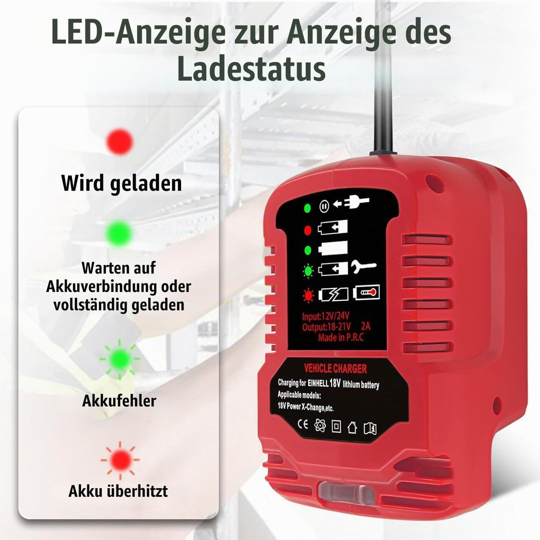 Auto Ladegerät für Einhell 18V Akku, Mini -Ladegerätersatz für Einhell 18 Volt PXC Batterie 4511396