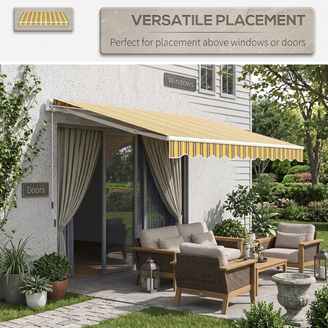 Outsunny Markise Gelenkarmmarkise Sonnenschutz mit Handkurbel 3,5 x 2,5m Gelb Grau Alu Polyester Gel