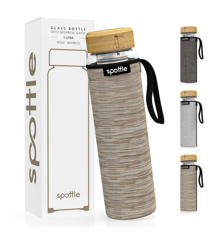 spottle Teeflasche mit sieb to go 1 Liter - Trinkflasche für Tee aus Glas in 500ml, 650ml, 1 l - Tee