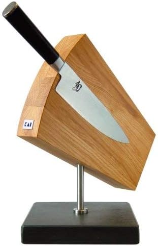 KAI drehbarer Messerblock 360° aus Eiche mit Granitboden - Premium Holz - Platz für 6-8 Messer, zwei