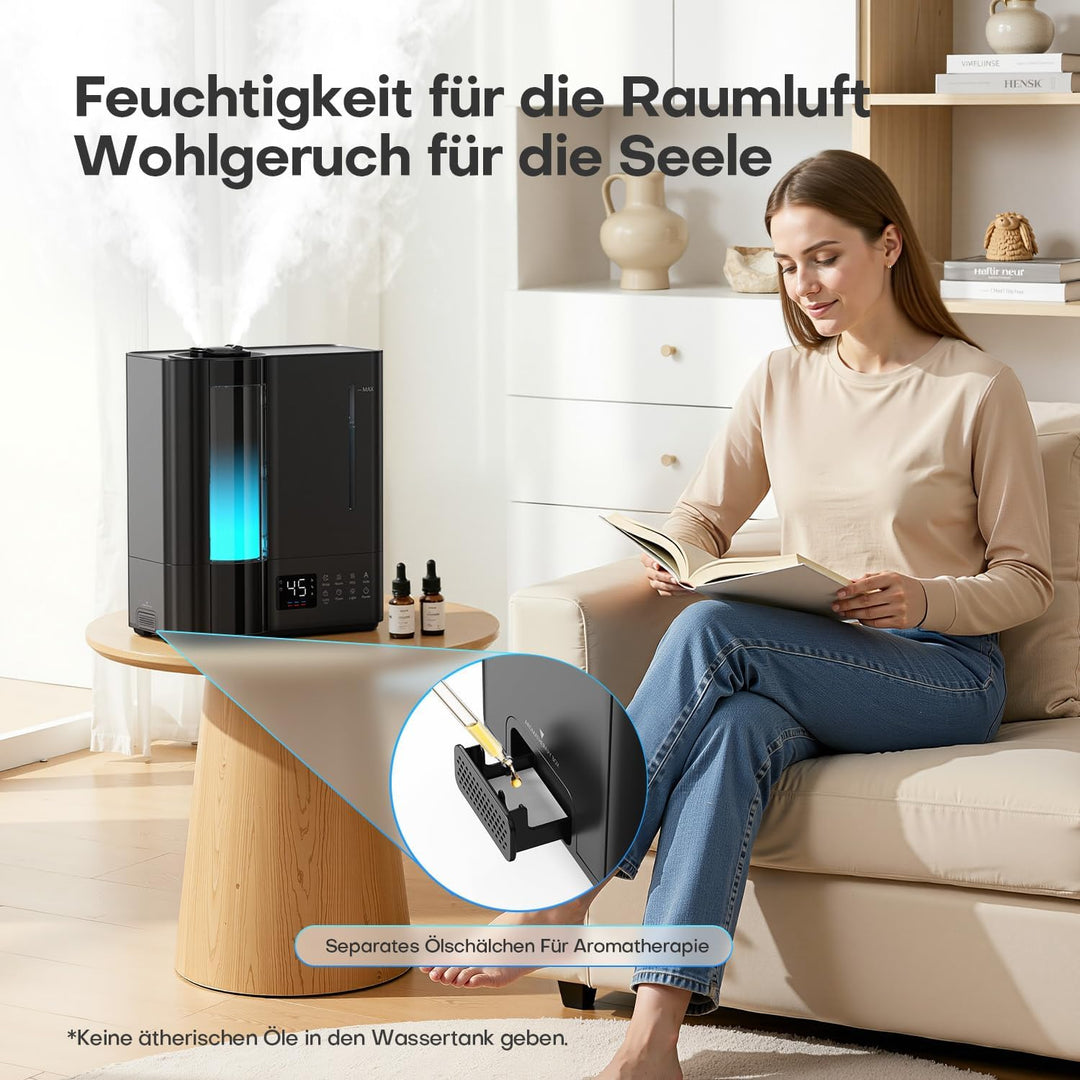 AROEVE 8L Luftbefeuchter Schlafzimmer, Warm- & Kaltnebel Luftbefeuchter für grosse Räume, Befüllung