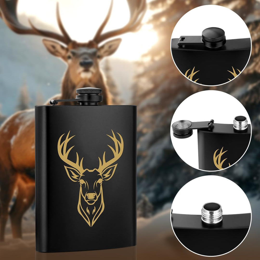 8oz/237ml Edelstahl Flachmann, Taschenflasche, mit Trichter und Grusskarte, Geschenkbox, Goldenes Hi