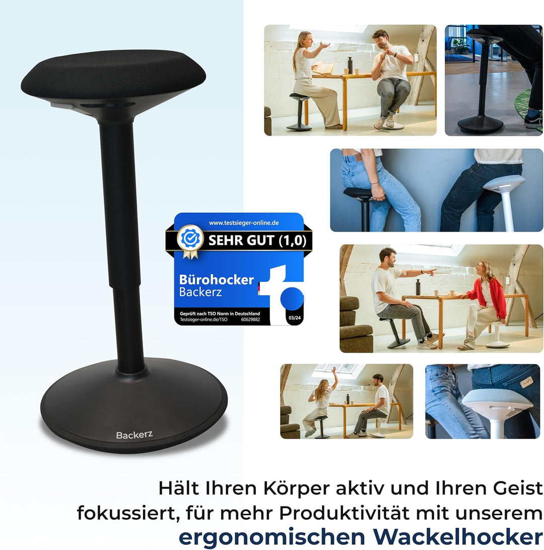 Backerz ergonomischer Wackel-Hocker - Bürohocker mit 55-80 cm Höhenverstellbar, Stehhocker, Arbeitsh