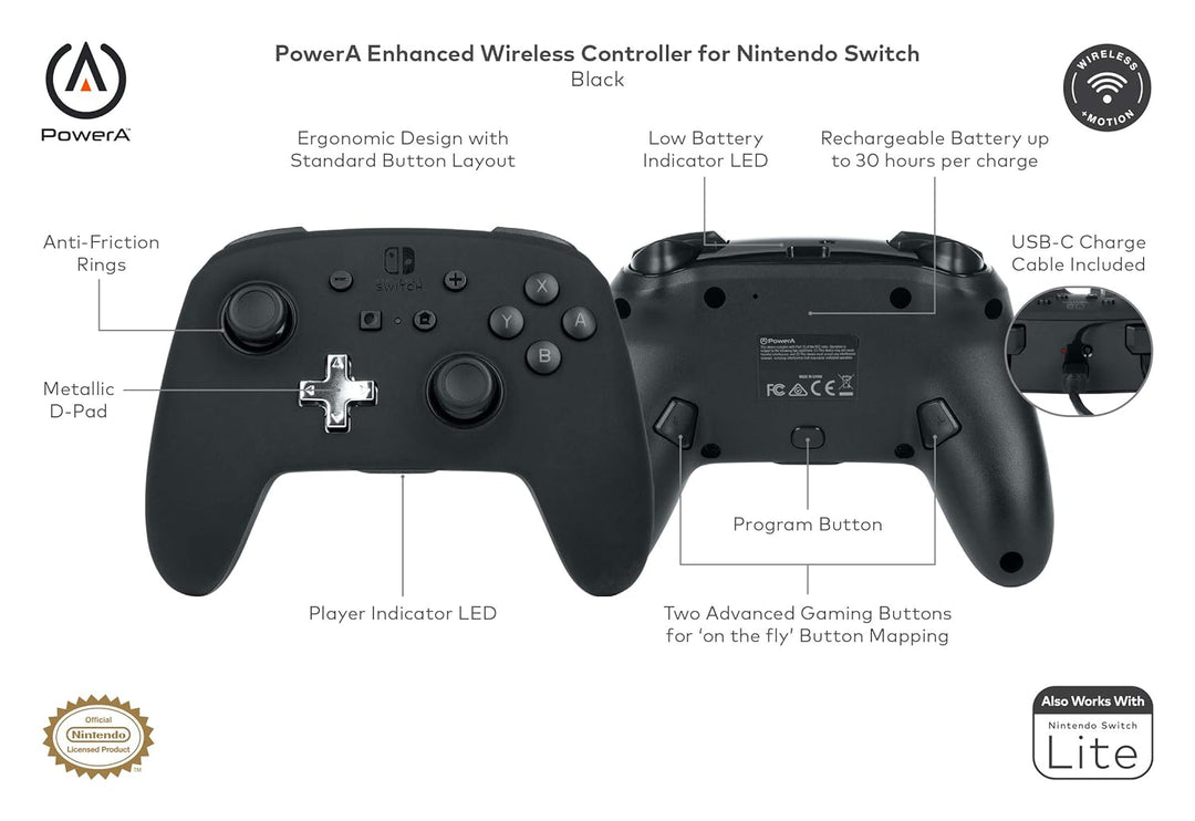 Verbesserter kabelloser Controller für Nintendo Switch – Schwarz, Schwarz