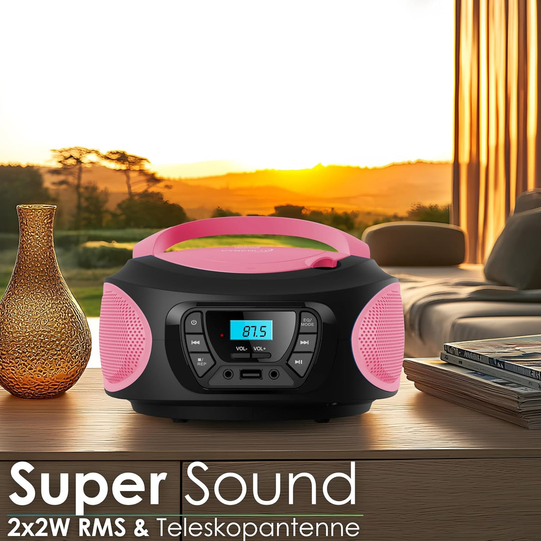Tragbarer CD-Player | CD/CD-R | USB | FM Radio | AUX-In | Kopfhöreranschluss | Kinder Radio | Boombo