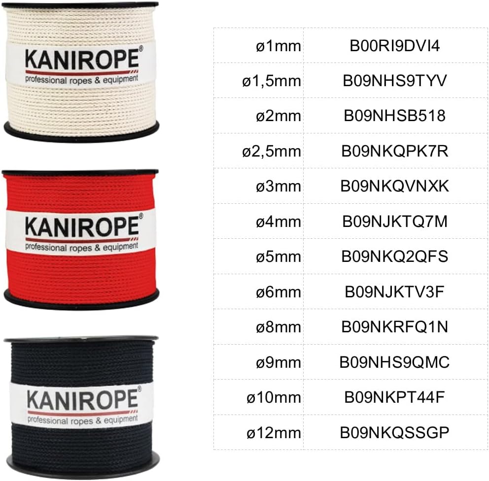 Kanirope® Baumwollseil COBRAID 8mm 10m Farbe Cremig Weiss 16-fach geflochten 10m Cremig Weiss, 10m C
