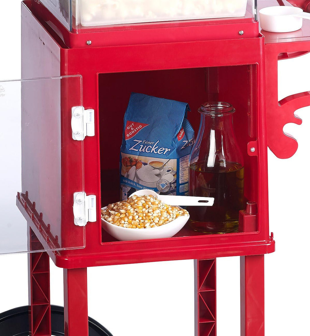 Rosenstein & Söhne Profi Popcornmaschine: Profi-Popcorn-Maschine"Cinema" mit Rollwagen im Retro-Desi