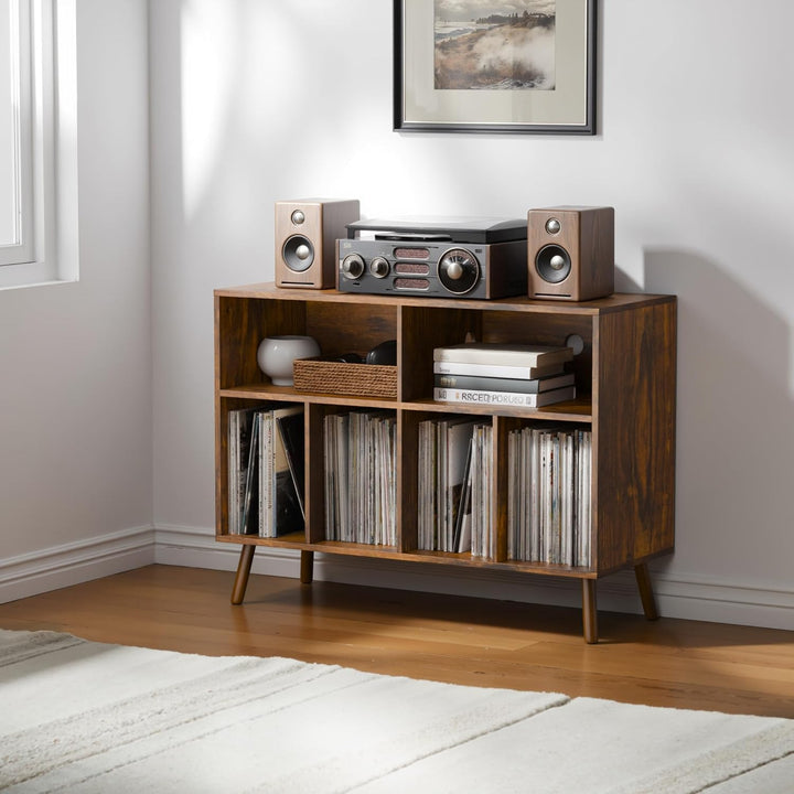 Plattenspieler-Ständer mit Schallplattenaufbewahrung, Vinyl-Plattenregal mit Präsentationsfläche, Sc