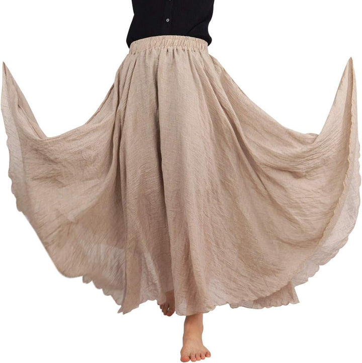 FEOYA Baumwolle Leinen Maxirock Boho Sommer Rock Double Layer Elastische Taille Faltenrock Frauen Ei