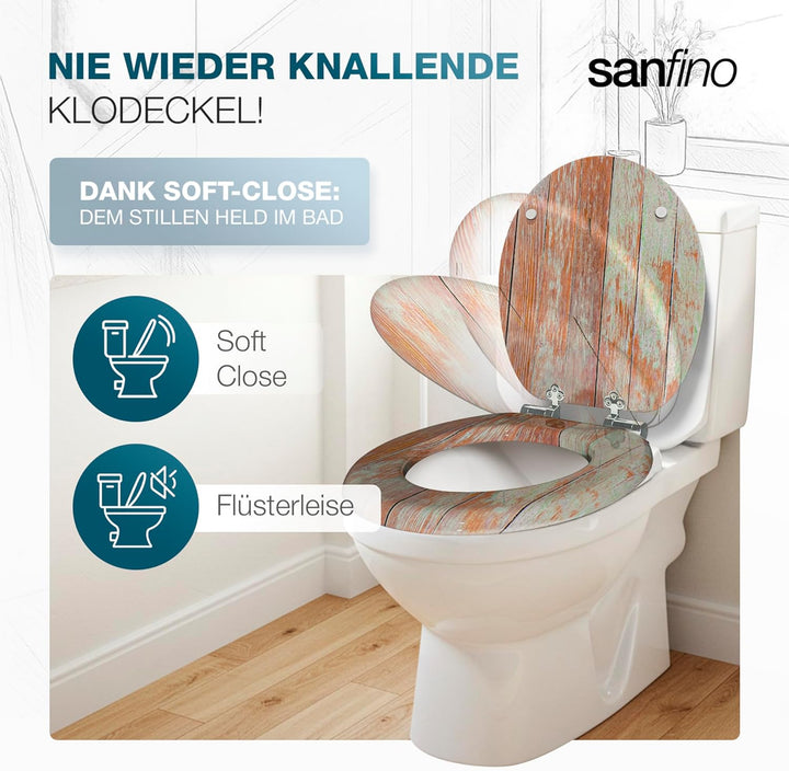 Premium WC Sitz mit Absenkautomatik – hochwertige Toilettendeckel aus Holz, viele bunte Motive, hohe