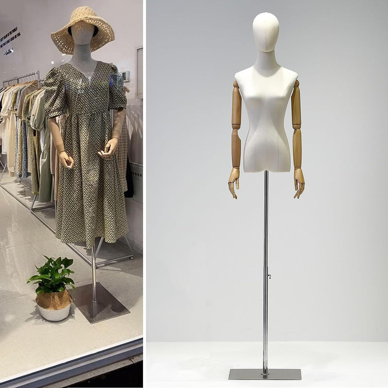 Jueraori Schaufensterpuppe Körper Weiblich, Schneiderpuppe mit Holz Armen, Mannequin Torso mit Verst