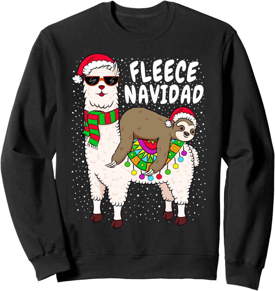 Fleece Feliz Navidad Sloth Riding Llama Christmas Sweatshirt