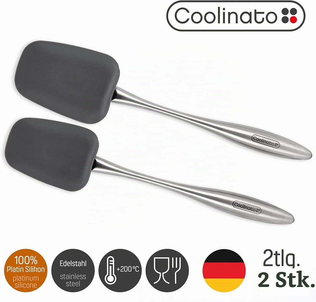 COOLINATO Silikon Edelstahl Kochlöffel 2er Set 25,5cm 29cm, Kochlöffel zum Kochen und Backen, lebens