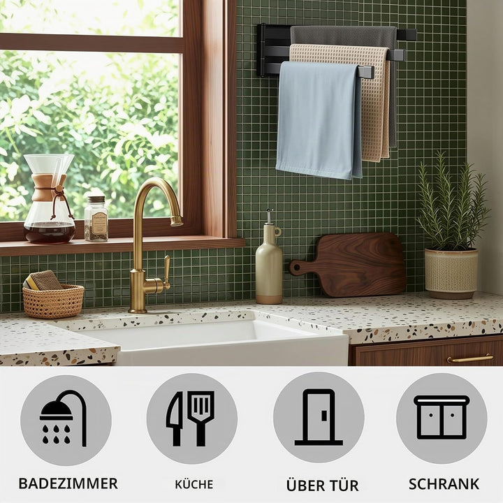 Swing Handtuchhalter Rack Matt Schwarz Wandmontage Handtuchstange Drehgelenk mit 3 Arm für Badezimme