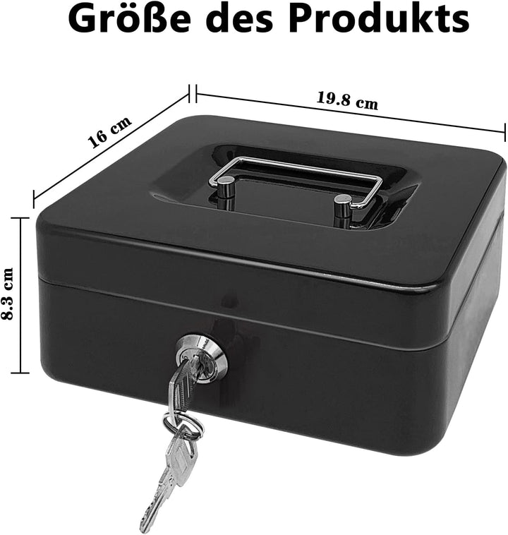 Stahlkassette mit Schlüsselschloss, Metall-Geldkassette mit Geldfach, Geldaufbewahrungsbox mit absch