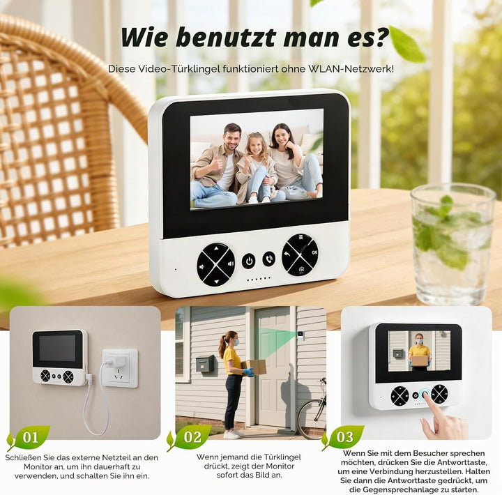 4,3 Zoll Türklingel mit Kamera und Monitor, 80° Weitwinkel,1080P HD, IP65 Wasserdicht, Türsprechanla