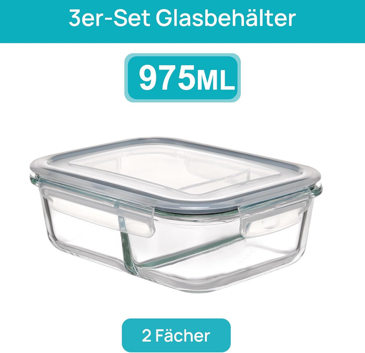 Vtopmart 3Pack 975ml Meal Prep Boxen, Glasbehälter mit Deckel, Frischhaltedosen Glas mit Deckel für