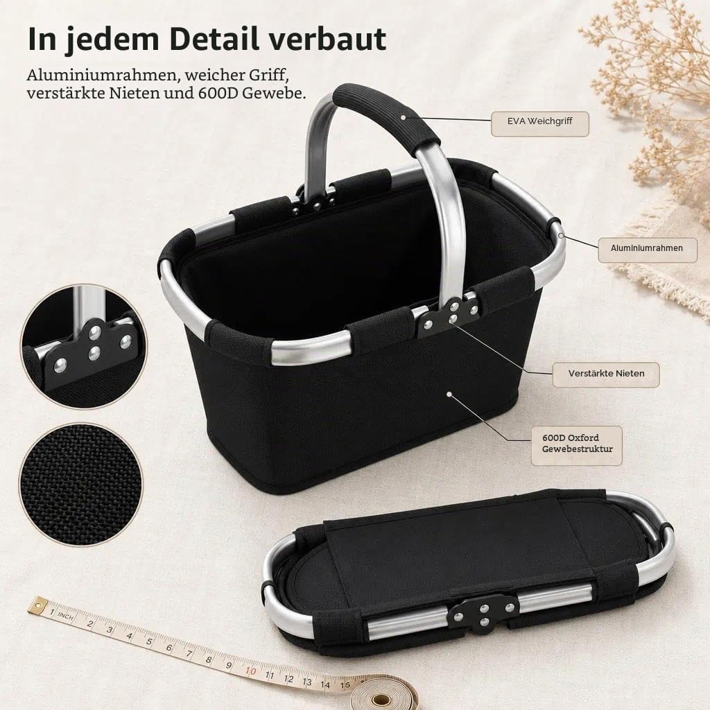21L Faltbar Einkaufskorb,Picknickkorb,Tragekorb mit gepolstertem Griff,ideal für Einkaufen,Picknick