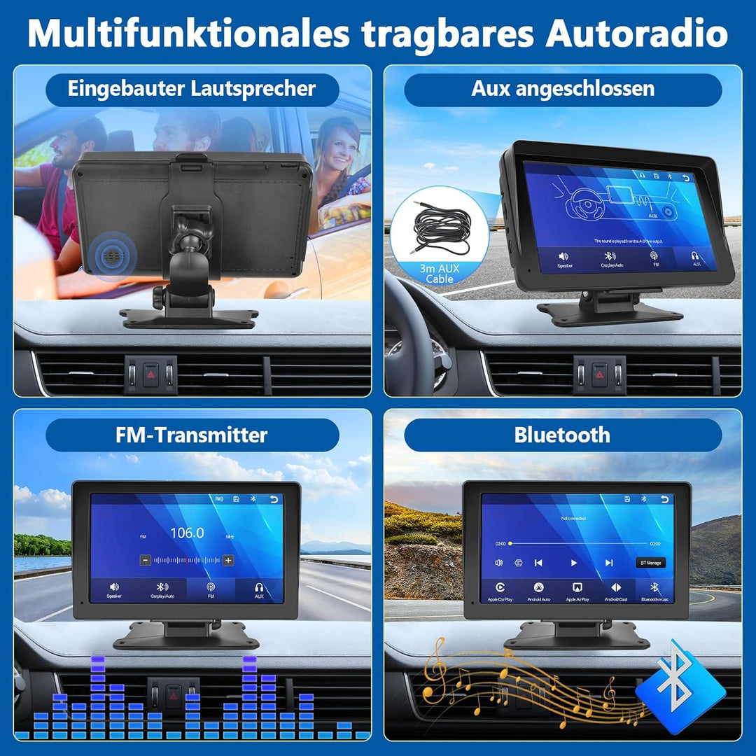 Podofo 7 Zoll Wireless Apple Carplay Android Auto Tragbares Autoradio Touchscreen Auto Stereo Radio