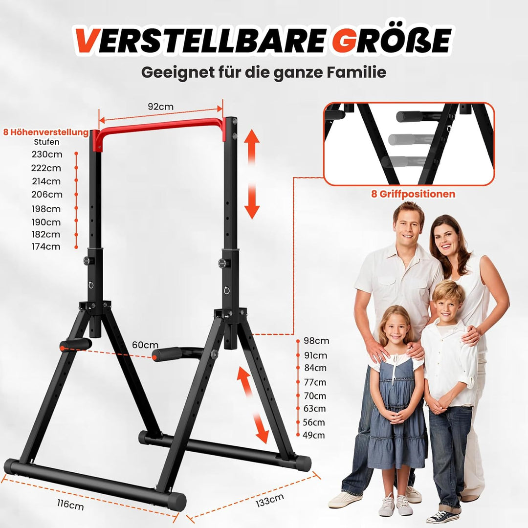 DOBESTS Faltbar Power Tower Dip Station Klimmzugstange Freistehend Höhenverstellbar Multifunktional