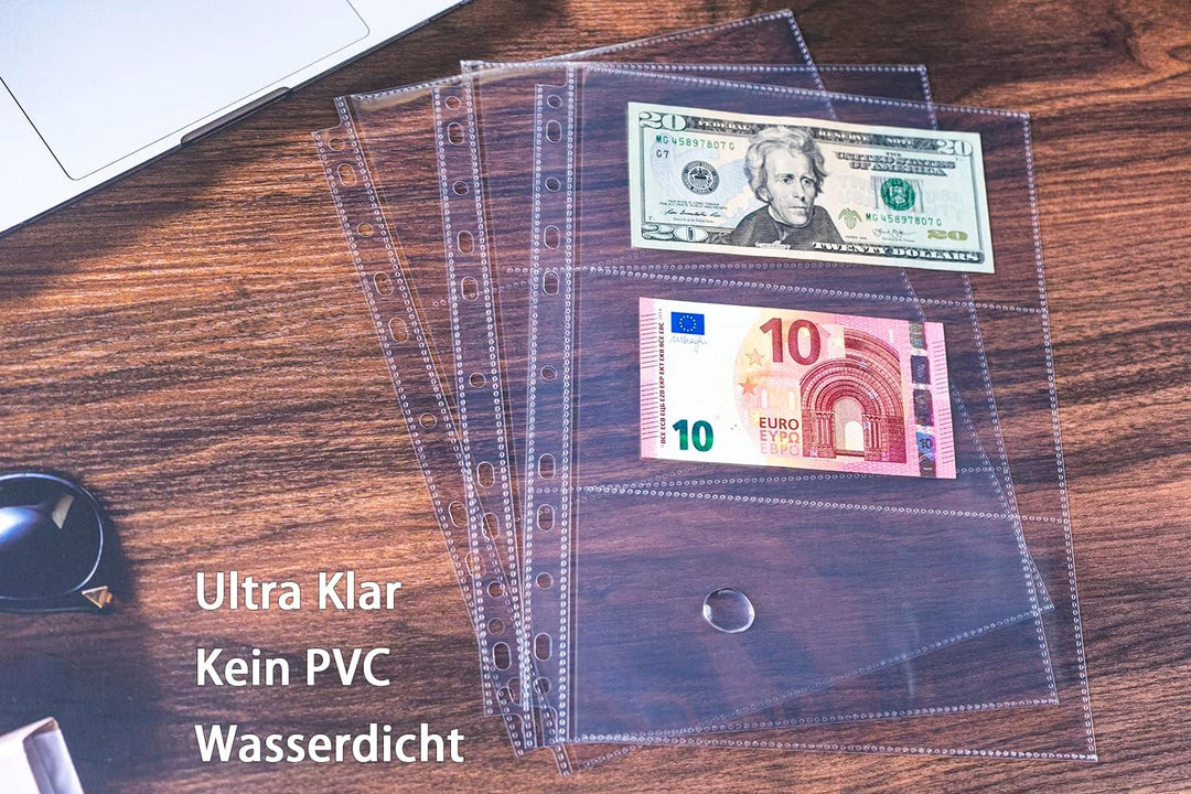 30er-Pack 180 Taschen 11-Loch Banknoten-Hüllen, Nachfüllseite für Bargeldsammelalben, Doppelseitige