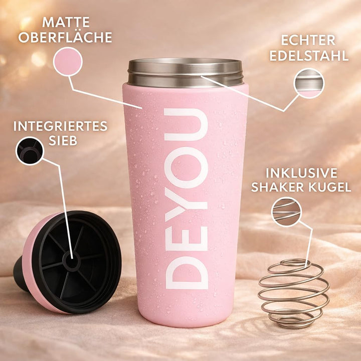 DEYOU Bundle – Edelstahl Shaker 750 ml + Zughilfen mit Polsterung & Meshbag – BPA-frei, Auslaufsiche