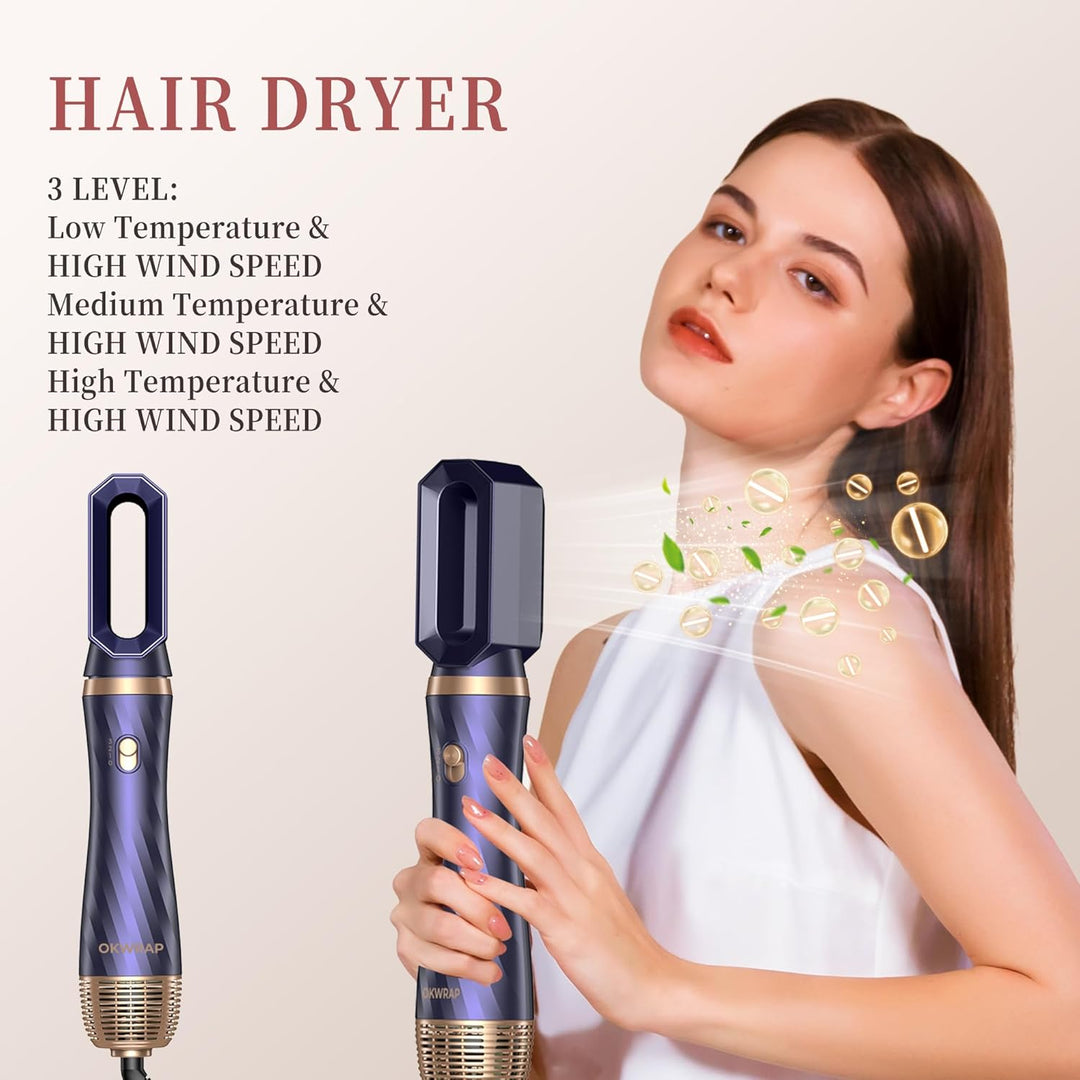 Hair Styler Set, OKWRAP Airstyler set 6 In 1 Mit Rundbürstenföhn, Haarstyler Warmluftbürste,Thermal