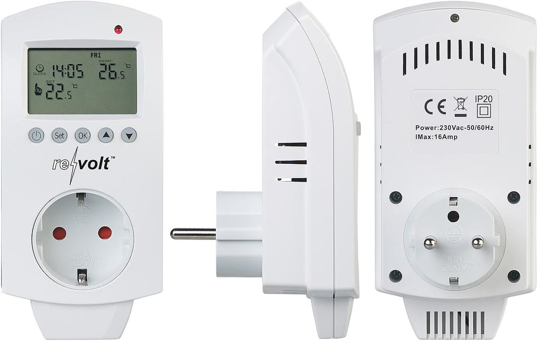 revolt Steckerthermostat: Digitales Steckdosen-Thermostat für Heiz- & Klimageräte, 3.680 Watt (Frost