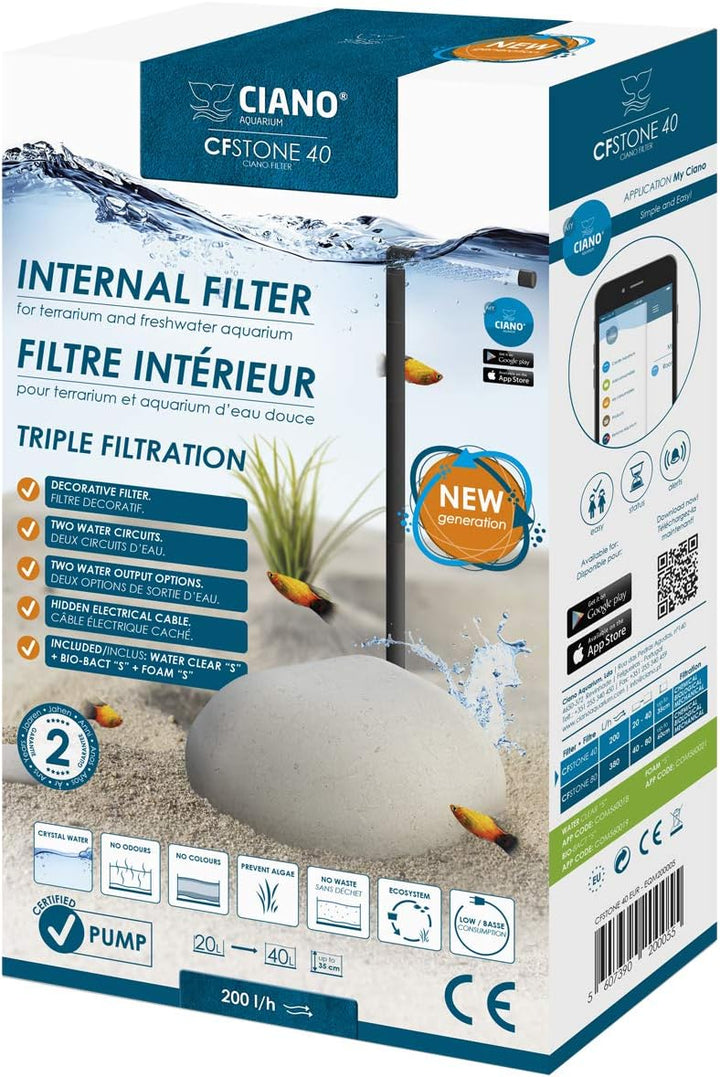 Askoll 264595 Cyan Cf Stone 40 Innenfilter für Aquarium und Schildkröten