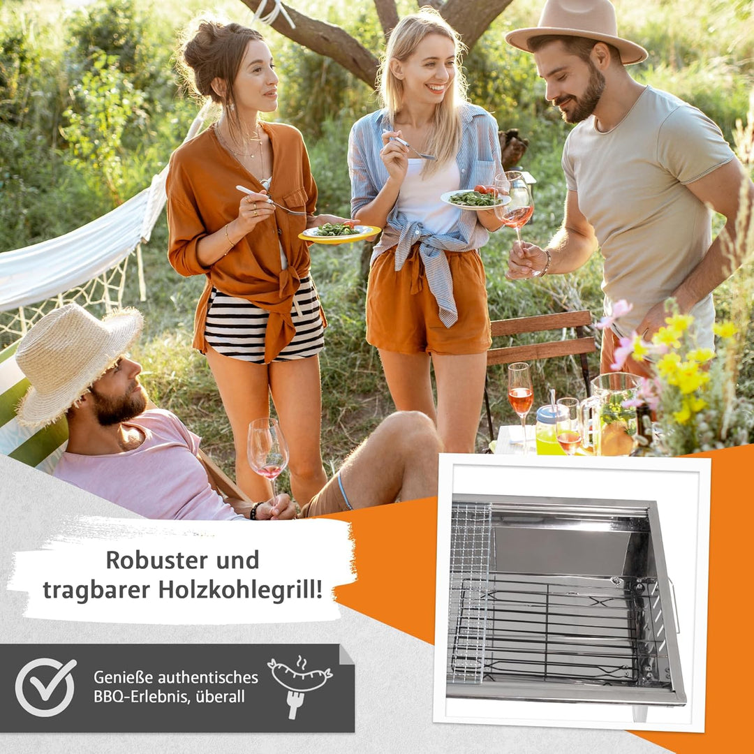 Lemodo Faltbarer Holzkohlegrill – Tragbarer Campinggrill klappbar, Edelstahl-Grill für Outdoor, Pick