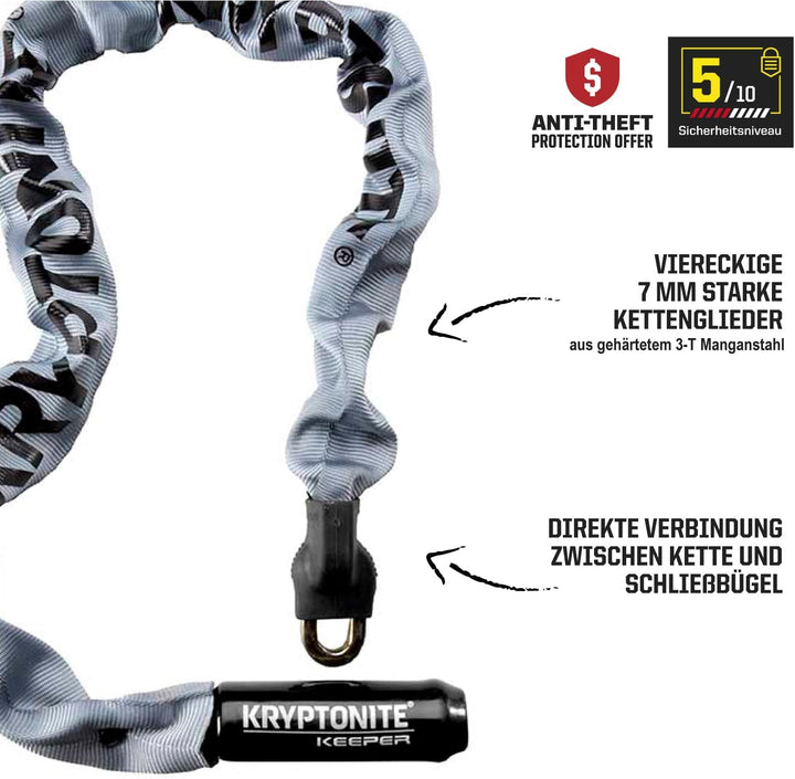 Kryptonite Keeper 785 Sicherheitsschloss mit Kette, Grau, 33.5" (85 cm) x 7 mm., Grau