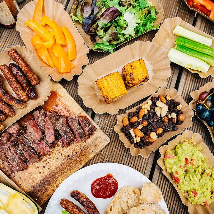 BIOZOYG Pappschalen eckig 18 x 13 x 3 cm I Imbissteller braun aus Recyclingkarton für Pommes Currywu