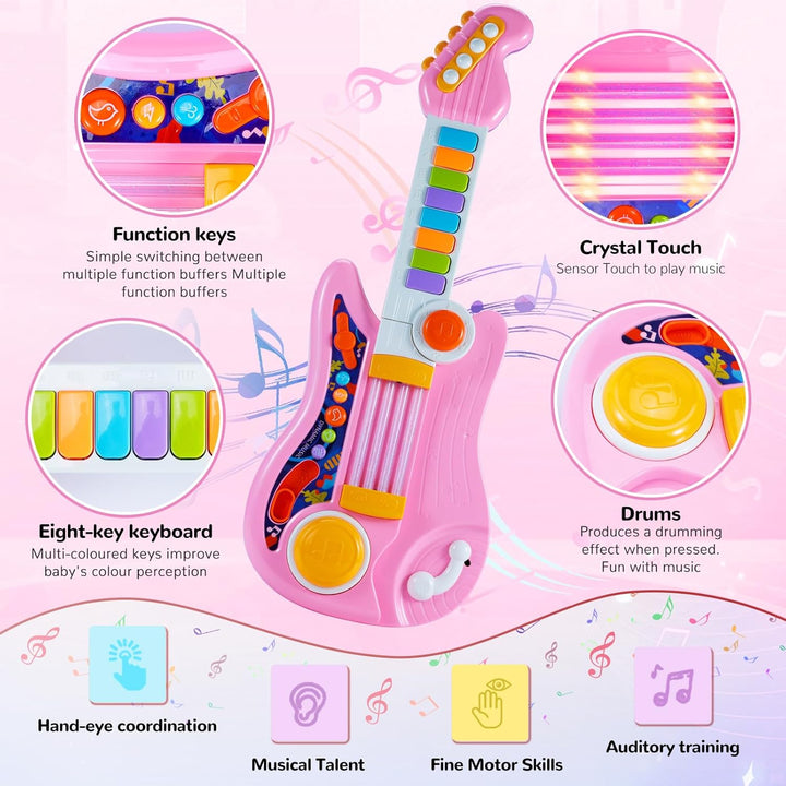 Herenear Gitarre Kinder Spielzeug, 2 IN 1 Kinder Gitarrenspielzeug & Klavier Spielzeug, Kindergitarr