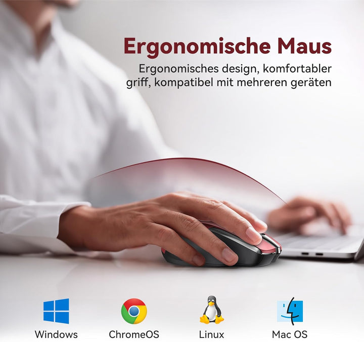 TechRise Bluetooth Maus, 2.4G Maus Kabellos (BT 5.0/3.0 + 2.4G), 4800 DPI Wiederaufladbare Ergonomis