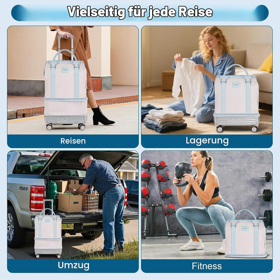 Hivexagon Faltbare Reisetasche mit Rollen, abnehmbaren Spinner-Rollen, erweiterbarem Fassungsvermöge