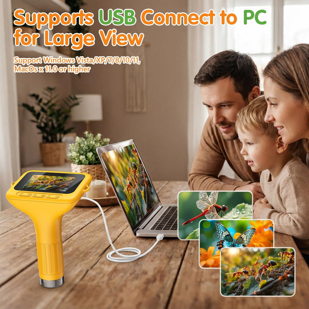 Mikroskop für Kinder, 1080P HD 3.0" IPS Bildschirm Taschenmikroskop, mit 8 LED Licht, 1000X Vergröss