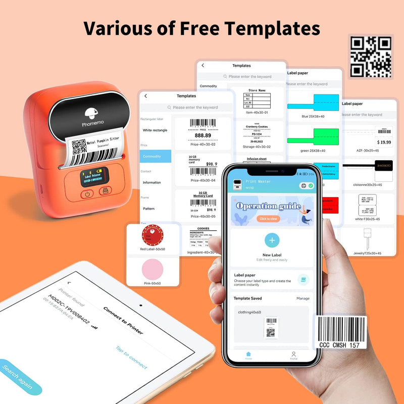 Phomemo M110 Etikettendrucker, Mini-Thermo-Aufkleber-Maschine,Handy Bluetooth Drucker für Barcode, K