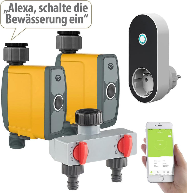 Royal Gardineer WLAN Bewässerung: WLAN-Bewässerungscomputer, Bewässerungsventil, 2-Wege-Verteiler, A