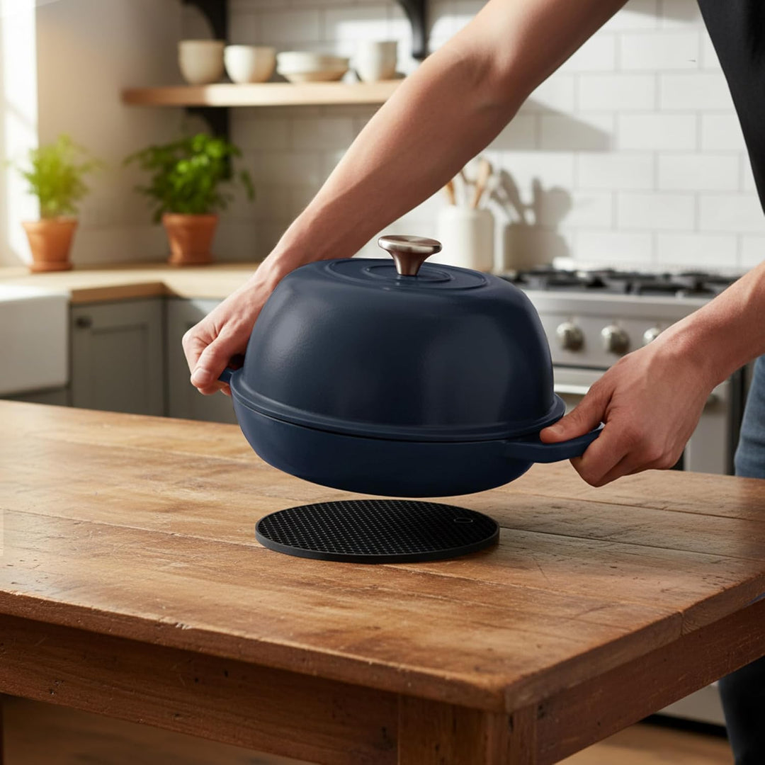 Mahlzeit Gusseisen Brottopf Set emailliert | 6,4 Liter | Blue Berry | Brotbackform mit Brotschlinge