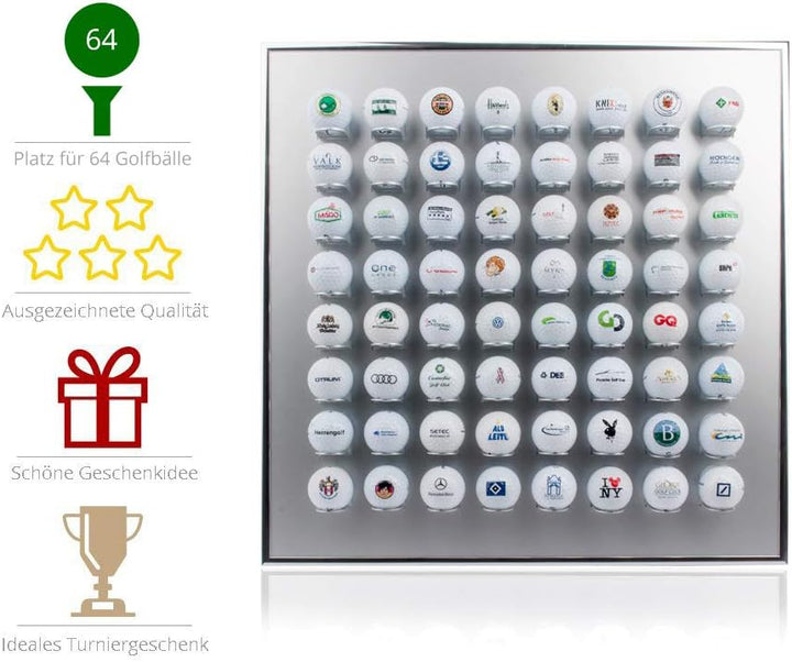 KNIX Premium Golfball Setzkasten aus Aluminium für 12, 24, 36, 48, 64, 80 oder 140 - Schaukasten, Go