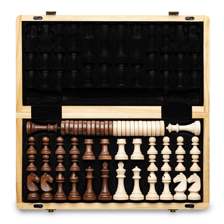 A&A Magnetic Wooden Chess Set, 38.1 cm, Folding Board, 7.6 cm, King Height German Knight Staunton Ch